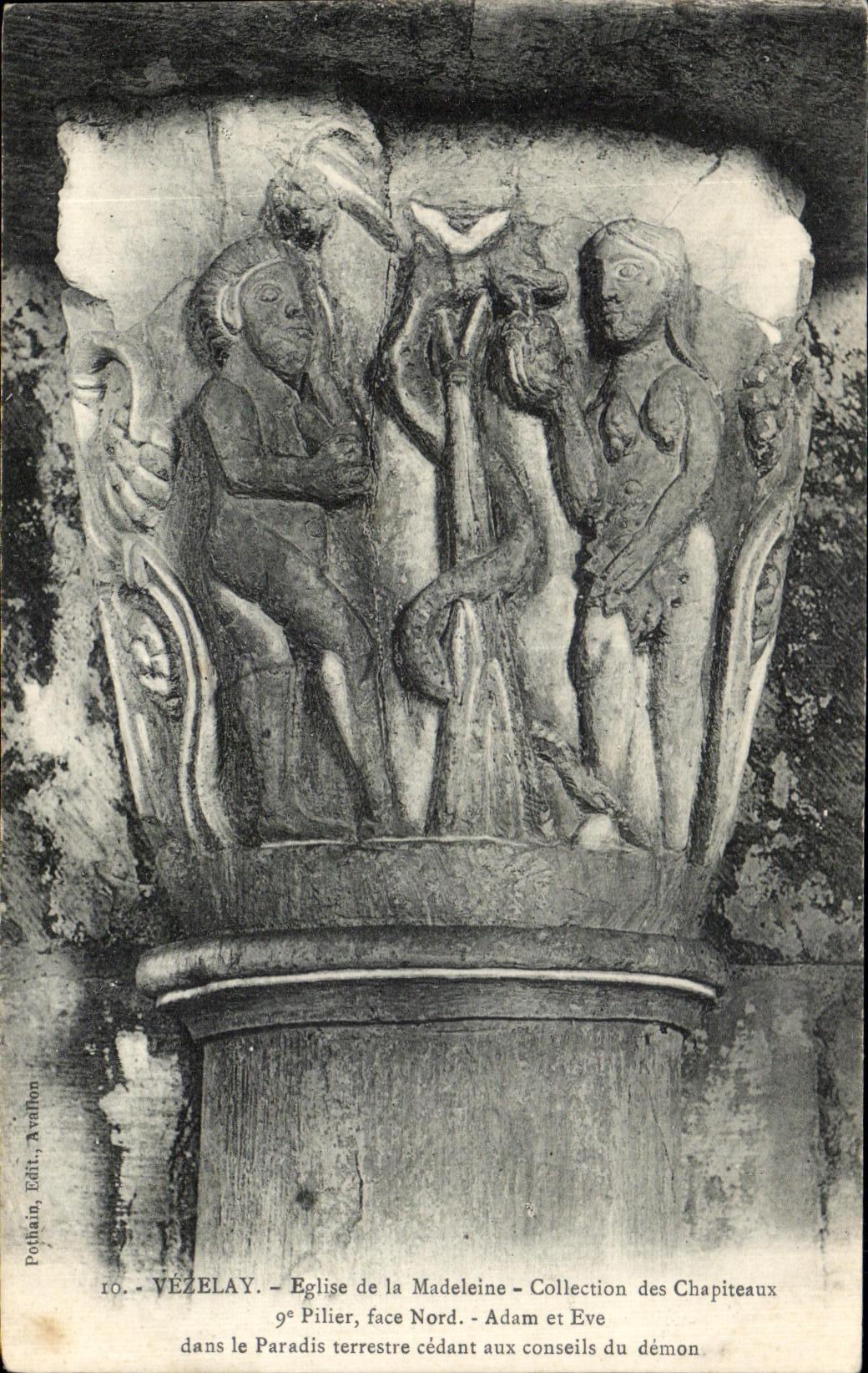 CPA Vezelay Basilique de la Madeleine Adam et Eve dans le parradis terrestre cedant aux conseils du demon 