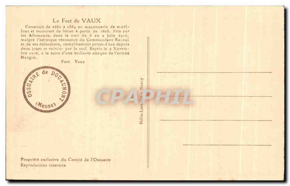 CPA Le Fort De Vaux Militaria — Rückseite