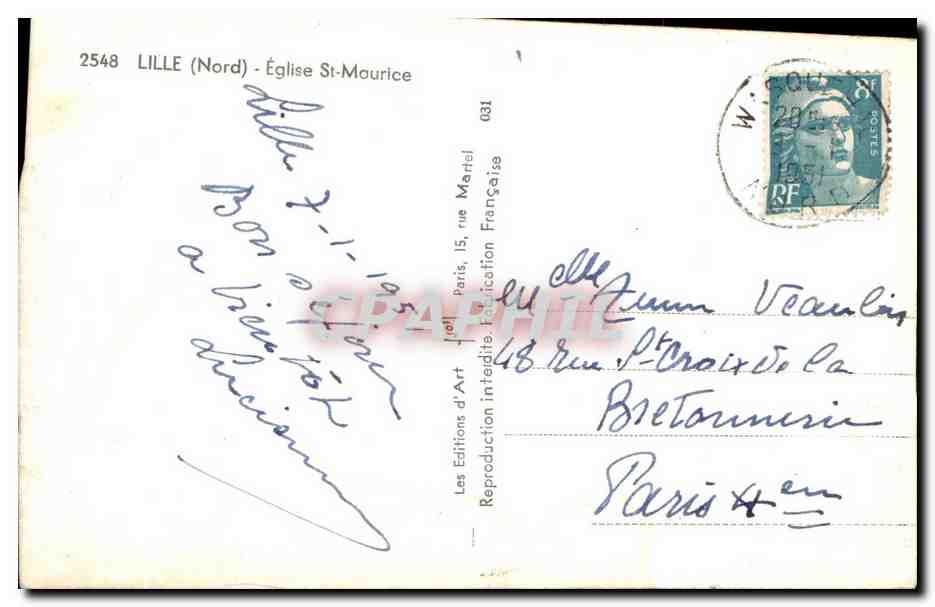 CPA Lille Eglise St Maurice — Verso