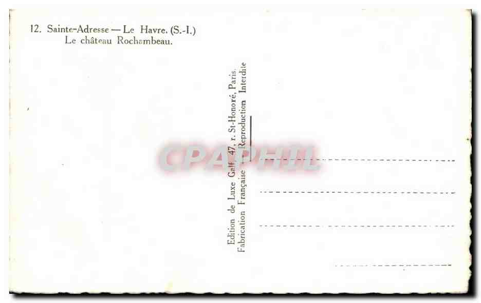 CPA Sainte Adresse Le Havre Le Chateau Rochambeau — Rückseite