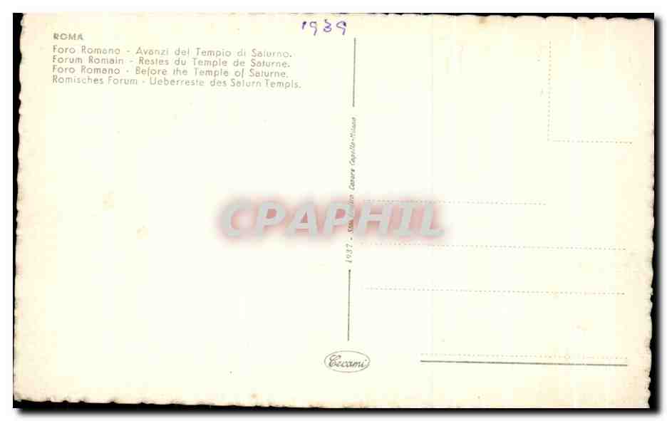 CPA Roma Foro Romeno Avanzi del Tempio — Rückseite