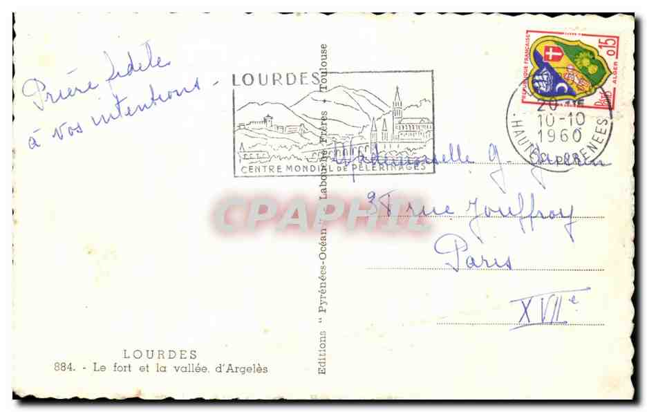 CPA Lourdes Le Fort et la Vallee d'Argeles — Verso