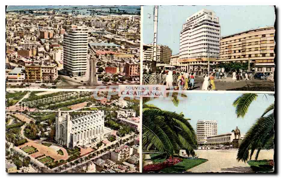 CPA Souvenir De Casablanca Maroc Place de la Revolution Francaise Place de France Eglise du Sacre Coeur Place Lyautey 