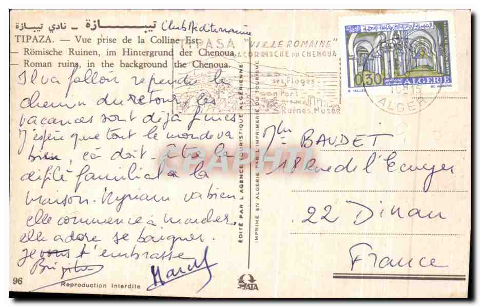 CPA Tipaza Vue Prise De La Colline romische Ruinen Algerie — Rückseite