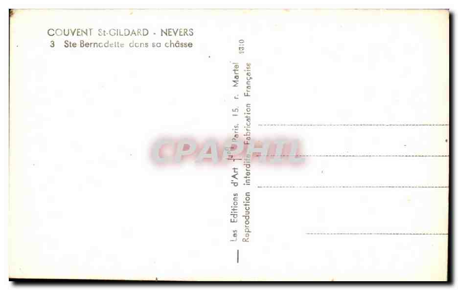 CPA Couvent St Gildard Nevers Ste Bernadette dans sa chasse — Rückseite