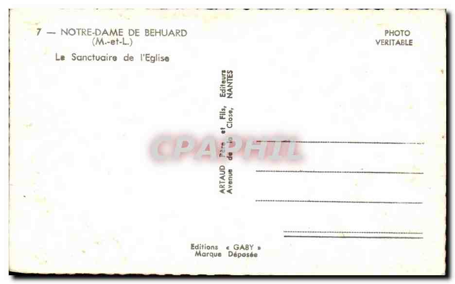 CPA Notre Dame De Behuard Le Sanctuaire De L'Eglise — Rückseite
