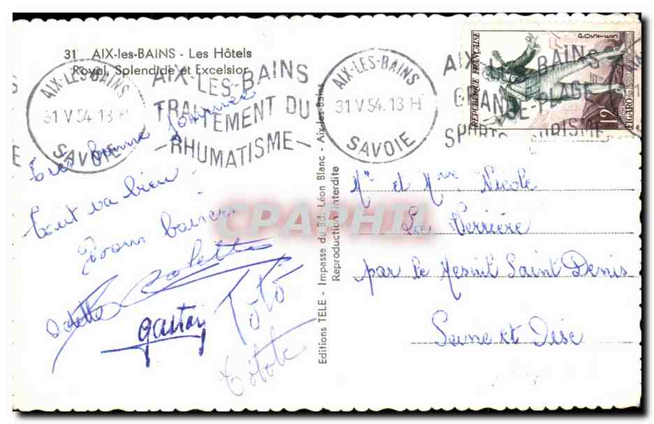 CPA Aix Les Bains Les Hotels Royal Splendide et Excelsior — Rückseite