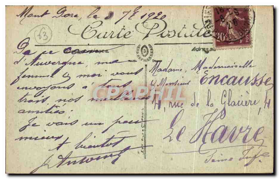 CPA Le Mont Dore Mont dore Palace Sarciron Rainaldy — Rückseite
