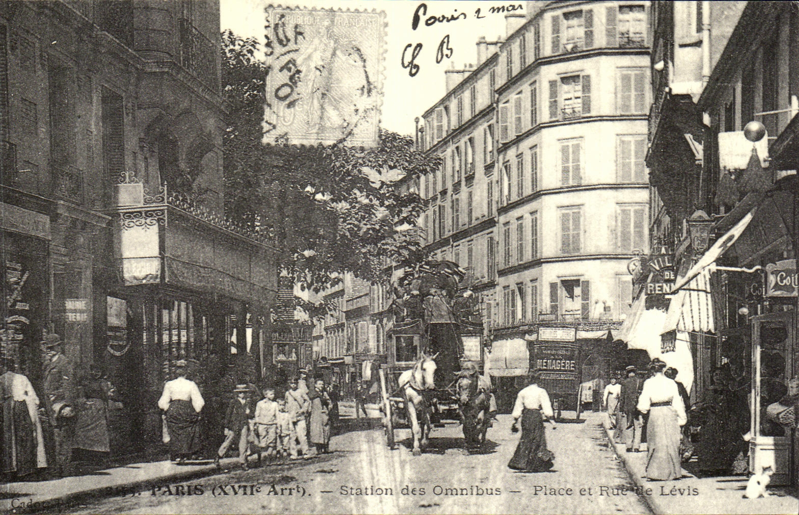 Paris (XVIIe Arrt). — Omnibus-Station — Platz und Rue de Lévis