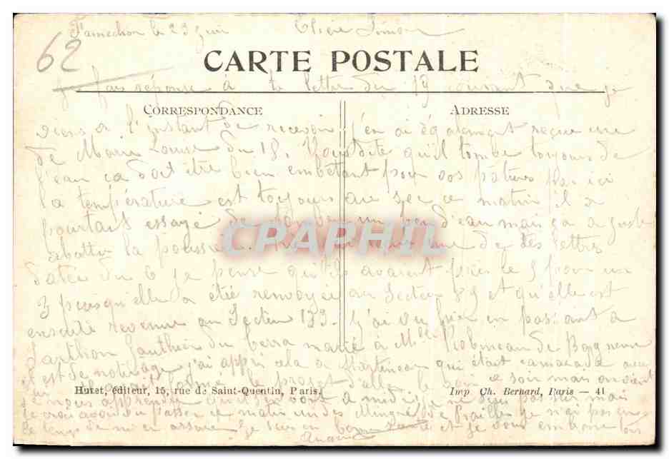CPA Hebuternes L'Eglise au 5 mars 1915 — Rückseite