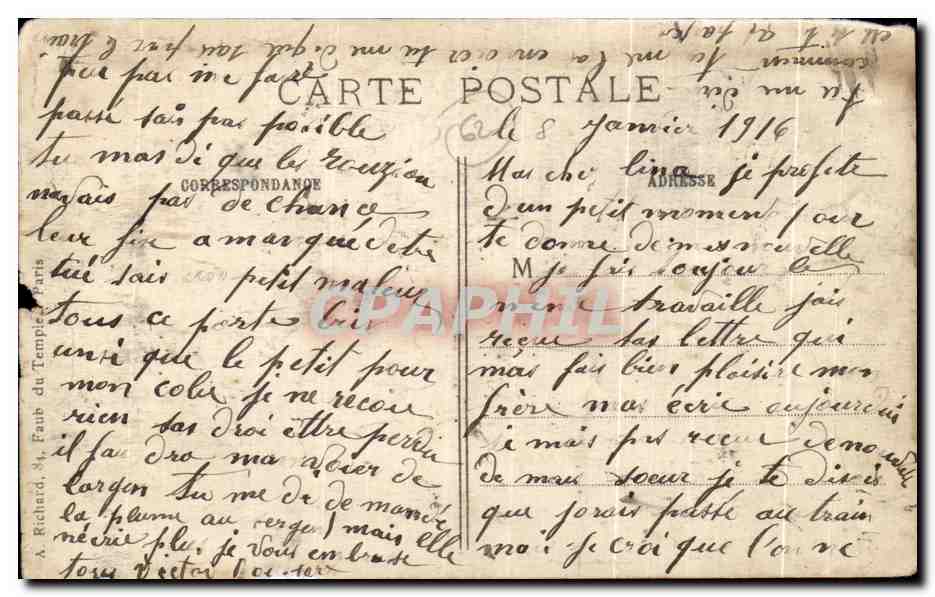 CPA La Grande Guerre Ecurie Les ruines de I'Eglise et la rue principale — Rückseite