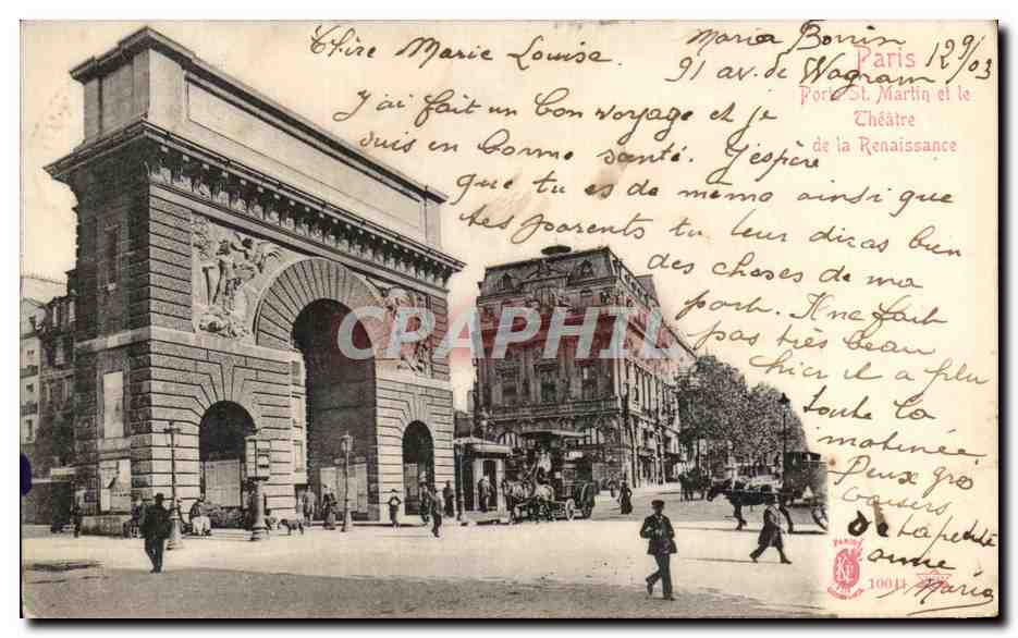 CPA Paris Port St Martin et le Theatre de la Renaissance
