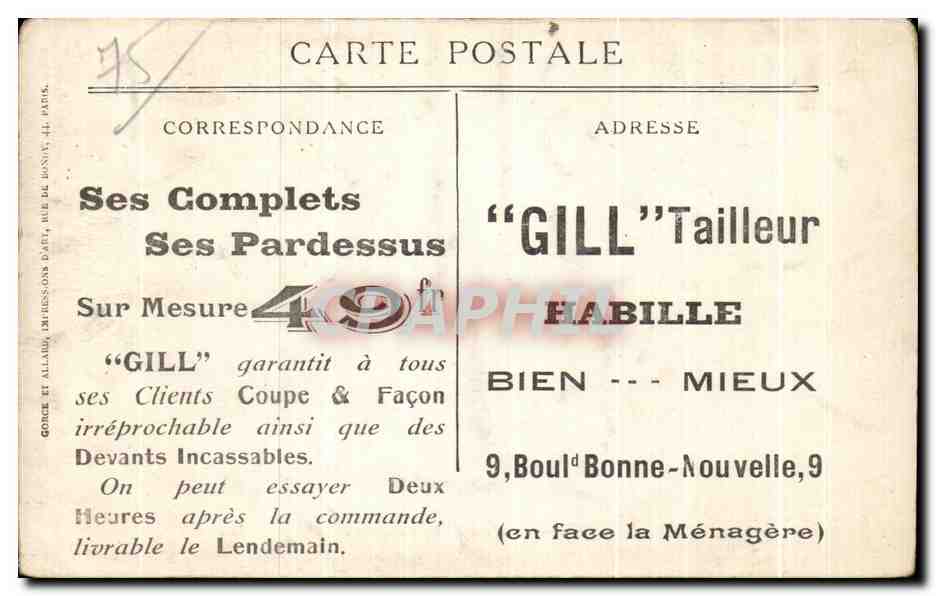 CPA Paris Inonde Le Pont de l'Alma au Maximum de la Crue Inondations Tailleur Gil Boulevard Bonne Nouvelle  — Rückseite