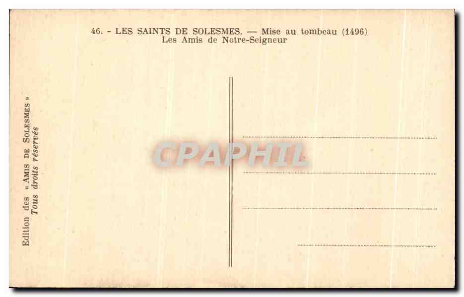 CPA Les Saints De Solesmes Mise au Tombeau Les Amis de Notre Seigneur — Verso