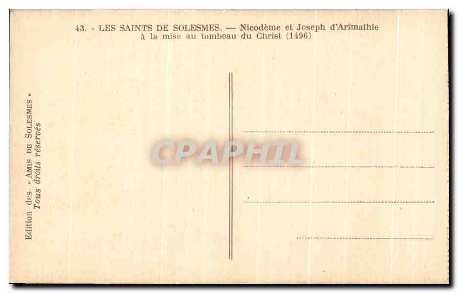 CPA Les Saints De Solesmes Nicodeme et Joseph d'Arimathie a la mise au tombeau du Christ — Back