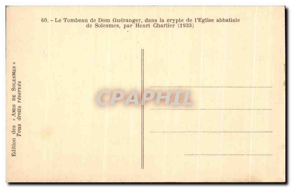 CPA Le tombeau De Dom Gueranger Dans La Crypte De L'Eglise Abbatiale De Solemes Par Henri Charlier — Back