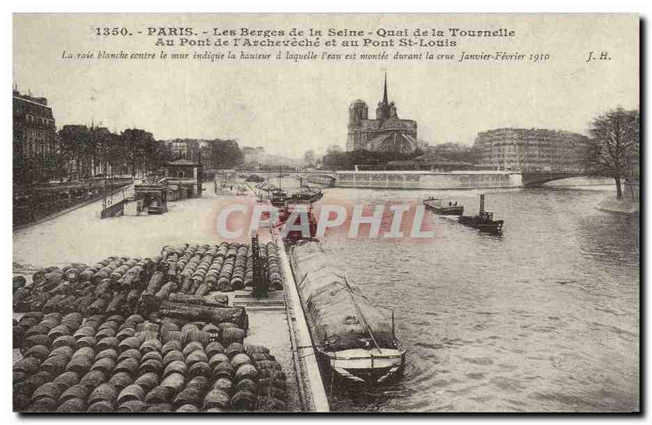 Paris - Les Berges de la Seine - Quai de la Tournelle - Pont de l'Archevêché et Pont Saint-Louis - J.H. - n°1350