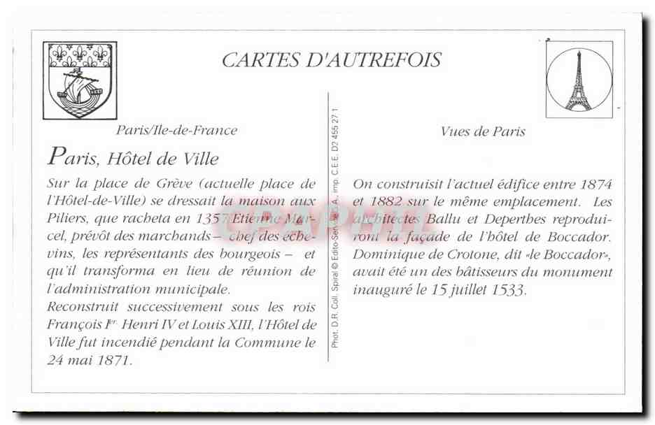 Paris — Hôtel de Ville — Vues de Paris, série D2 455 271 — Verso