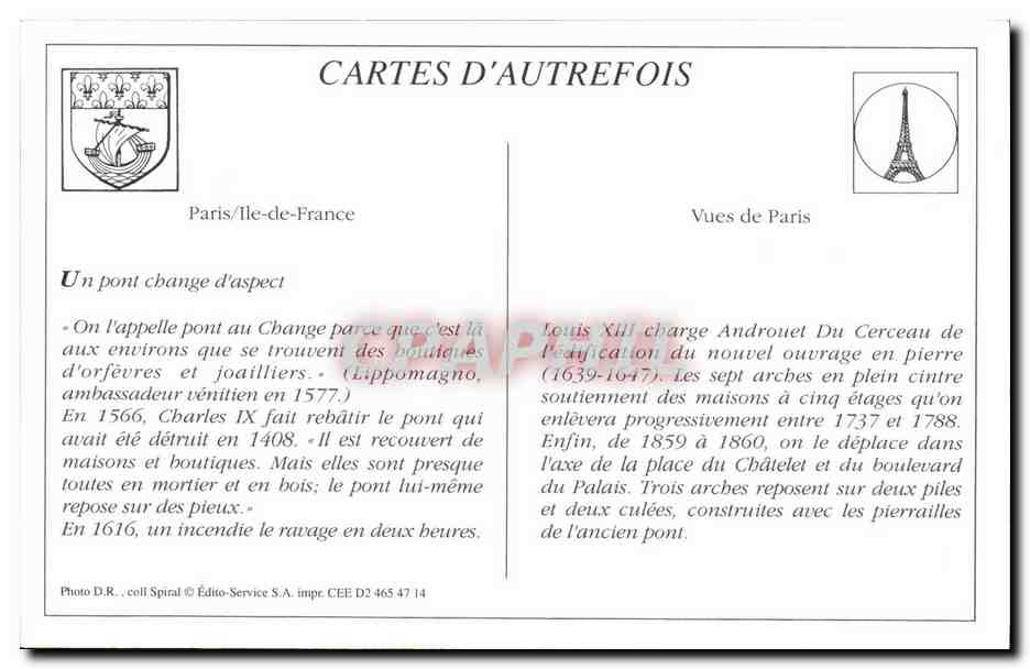 REPRO Paris Place Du Chatelet Et L Pont Du Change — Verso