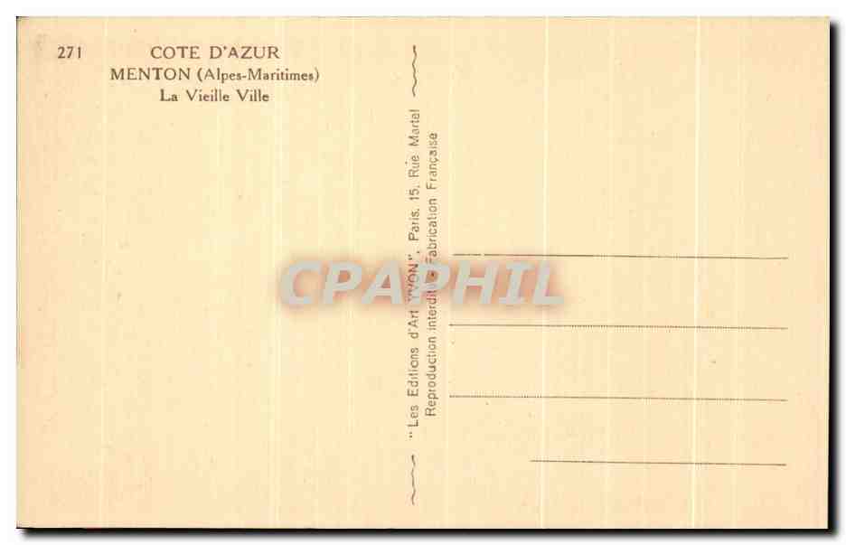 CPA Cote D'Azur Menton La Vieille ville — Rückseite