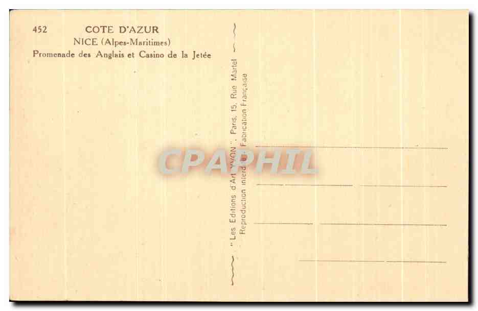 CPA Cote D'Azur Nice Promenade Des Anglais Et Casino De La Jetee — Verso