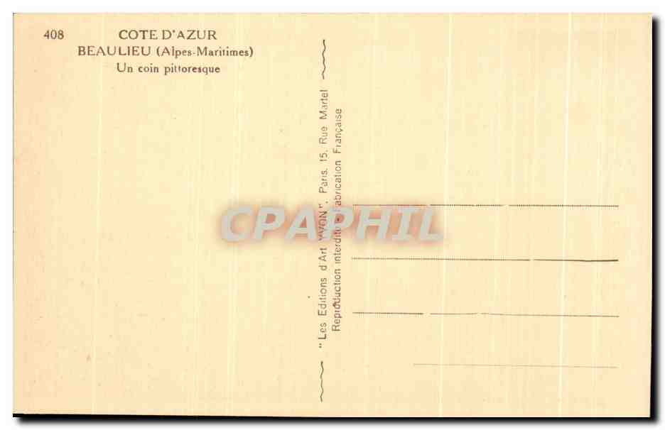 CPA Beaulieu un Coin Pittoresque — Rückseite