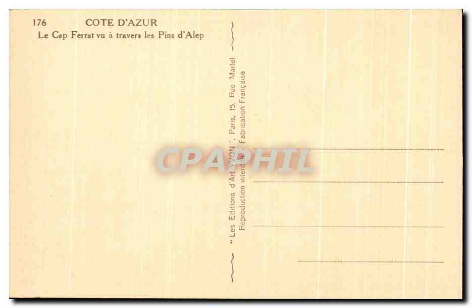 Le Cap Ferrat vu à travers les Pins d'Alep — Côte d'Azur — Éditions d'Art Yvon, Paris — Verso