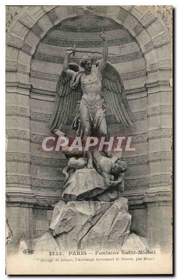 CPA Paris Fontaine Saint michel Groupe de bronze Archange 