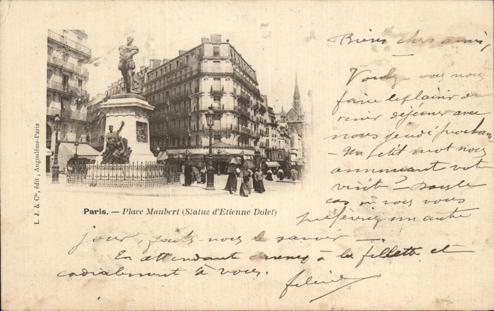 CPA Paris Place Maubert Statue Etienne Dolet