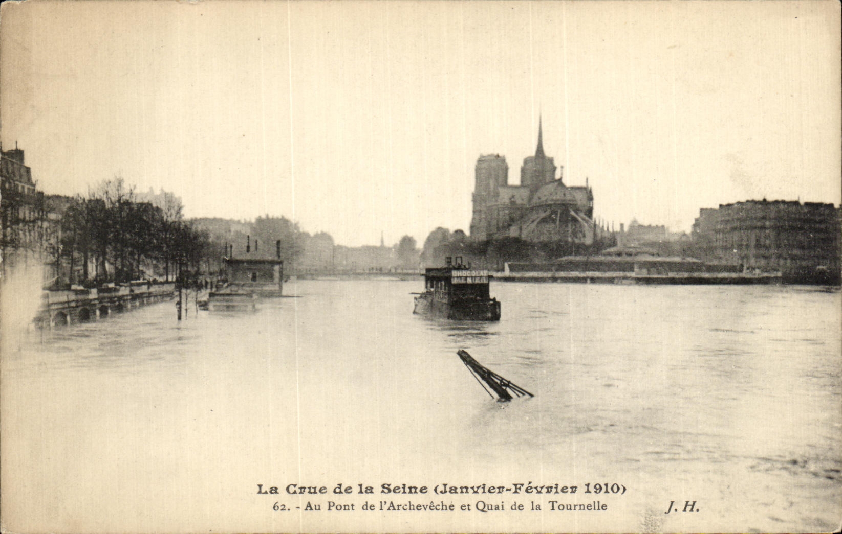 CPA La Crue de la Seine Au Pont de l'Archeveche et Quai de la Tournelle Notre Dame Peniche 