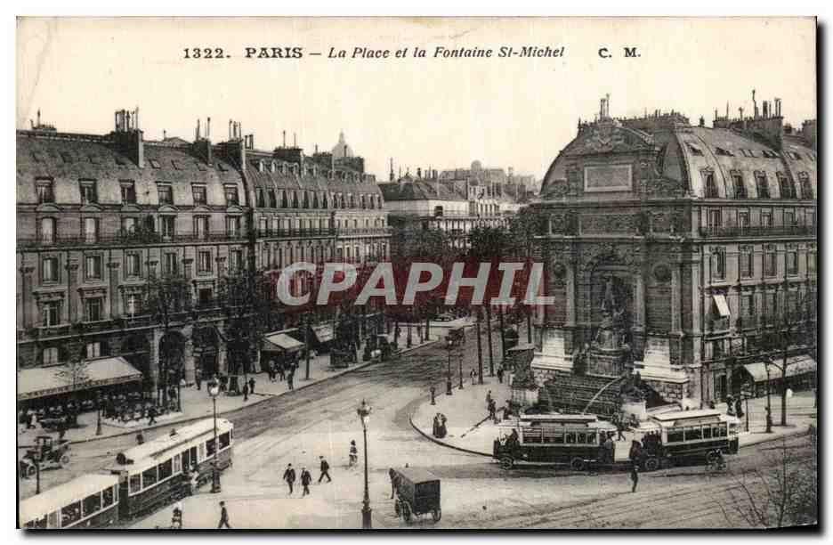 CPA Paris La Place et la Fontaine St Michel 