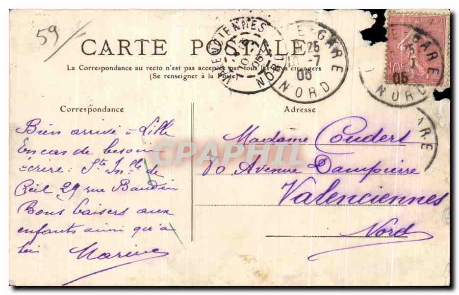 CPA Lille Rue Faidherbe vers la gare — Rückseite