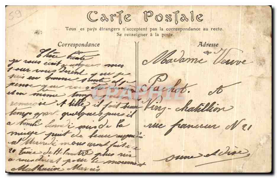 CPA Lille Le Monument de testelin  — Verso