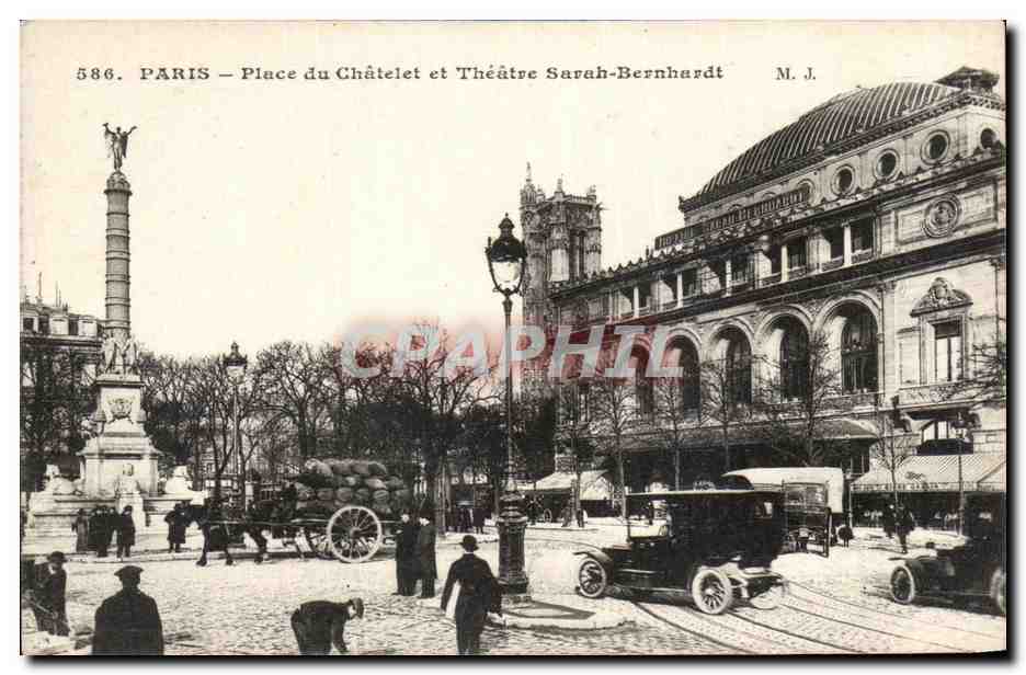 CPA Paris Place de Chatelet et Theatre Sarah Bernhardt 