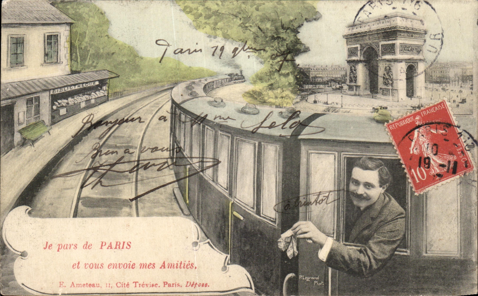 París — Tranvía y Arco de Triunfo — P. Legrand Fot.