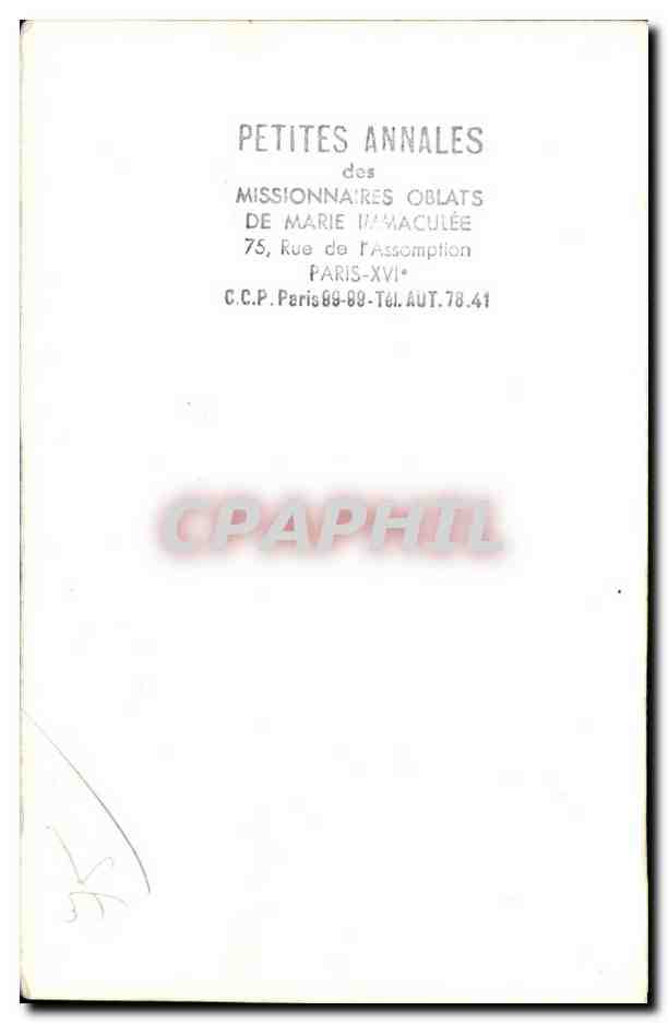 CPSM Paris Petites annales des missionnaires Oblats de Marie Immaculee Rue de l'Asomption 16eme — Rückseite