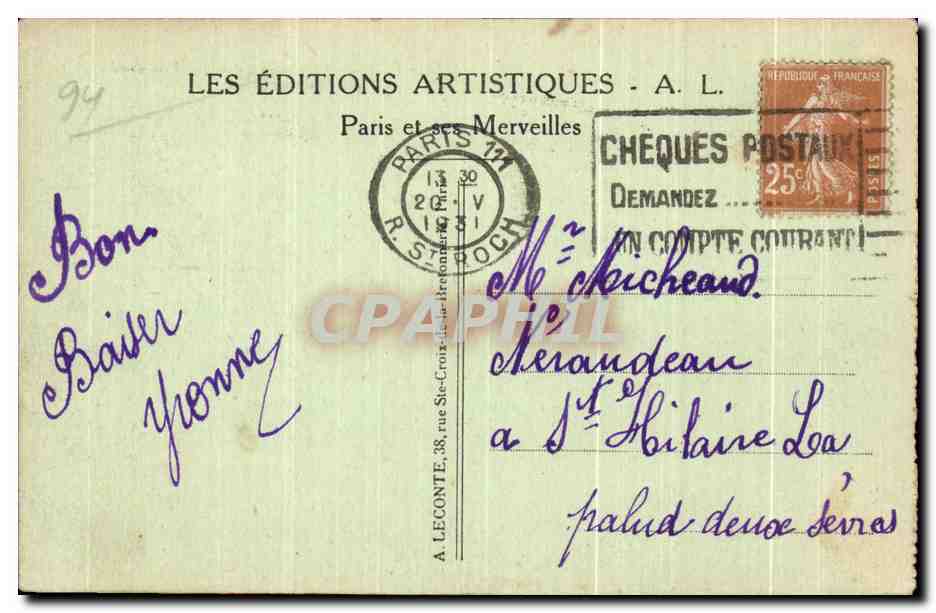 CPA Paris La Conciergerie Bateaux Chocolat menier  — Verso
