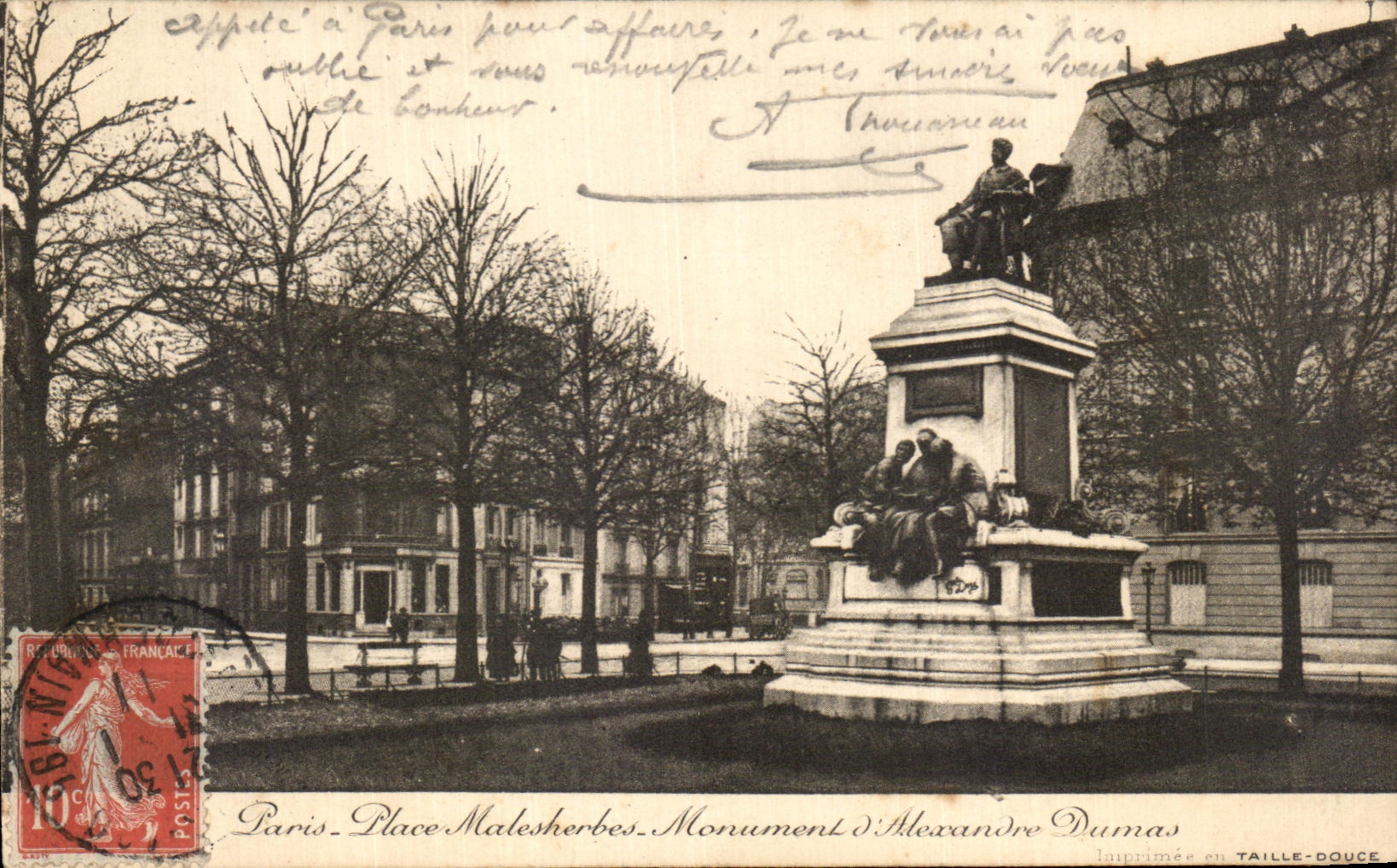 CPA Paris Place Malesherbes Monument d'Alexandre Dumas