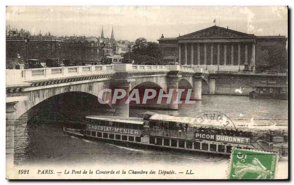 CPA Paris Le Pont de la Concorde et la Chambre des Deputes Peniche Picon Dubonnet Chocolat Menier 