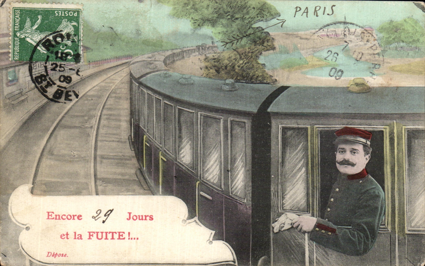 Teleférico de París — Escena con soldado — Editor no identificado