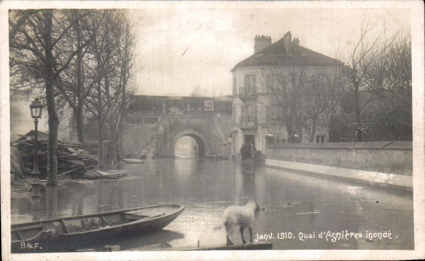 Überschwemmter Quai d'Agnières — Januar 1910 — B&F