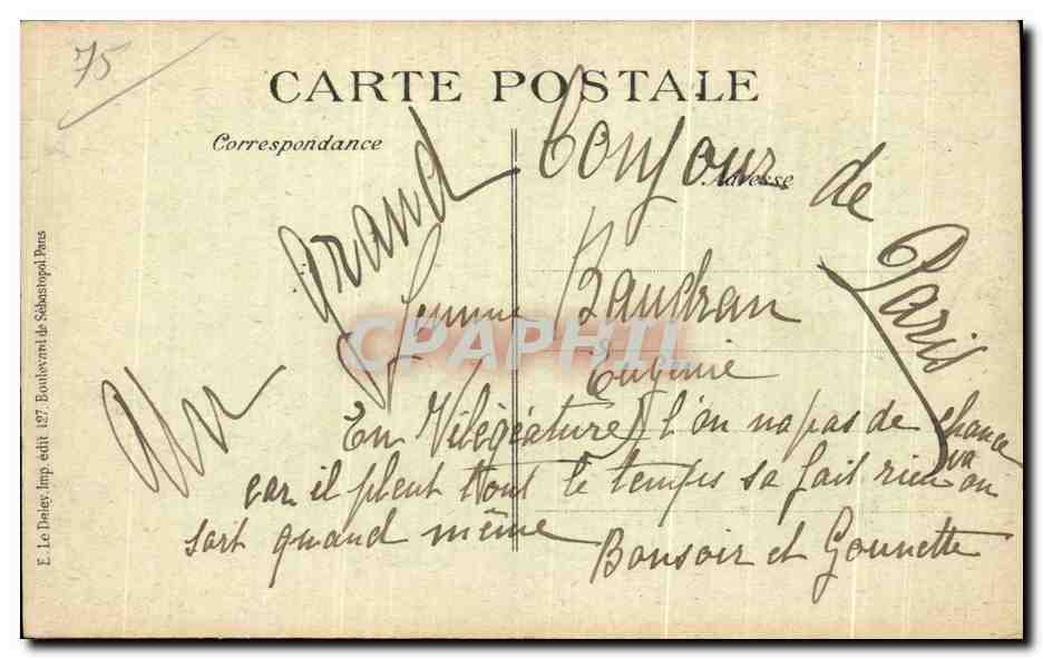 CPA Souvenir de Paris Gare de Lyon Fleurs  — Rückseite