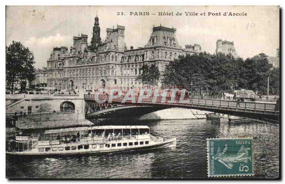 CPA Paris Hotel de Ville et Pont d'Arcole Peniche