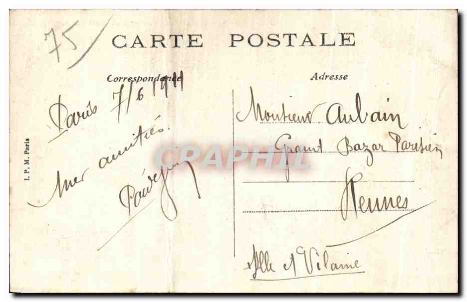 CPA Paris Hotel de Ville et Pont d'Arcole Peniche — Rückseite
