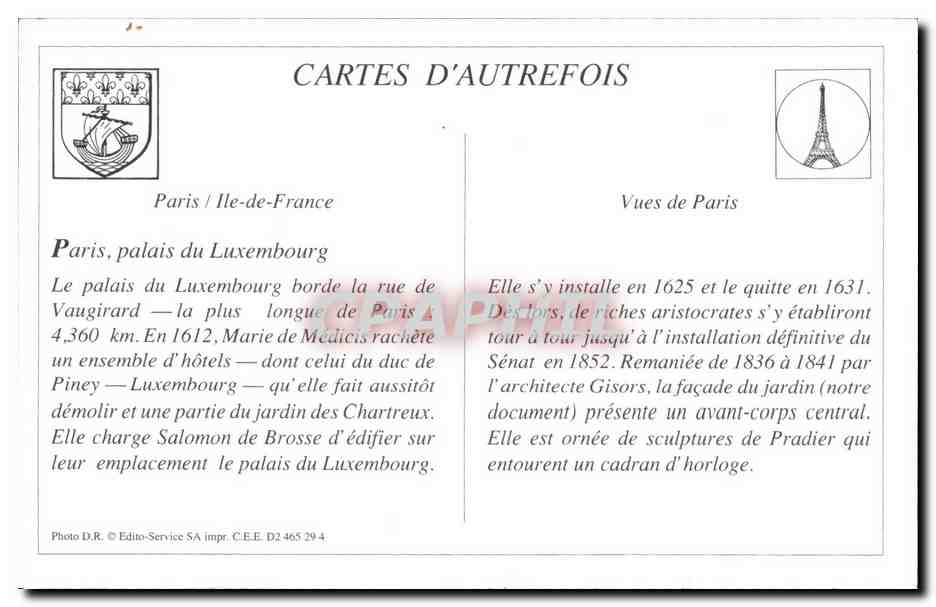 PARIS — LE PALAIS DU LUXEMBOURG — Édito-Service SA, série D2 465 — Reverso
