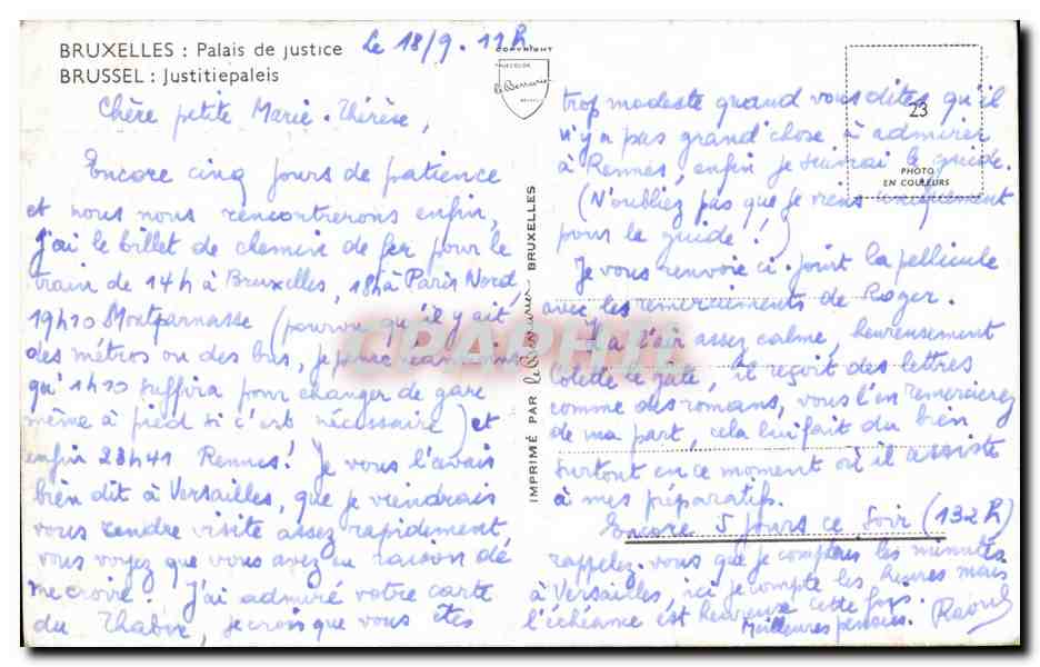 CPA Bruxelles Palais de Justice Brussel Justitipales — Rückseite