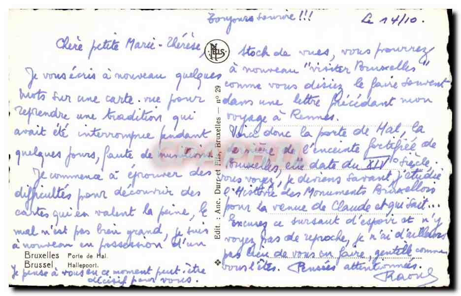 CPA Bruxelles Porte de Hal Brussel Halleport — Back