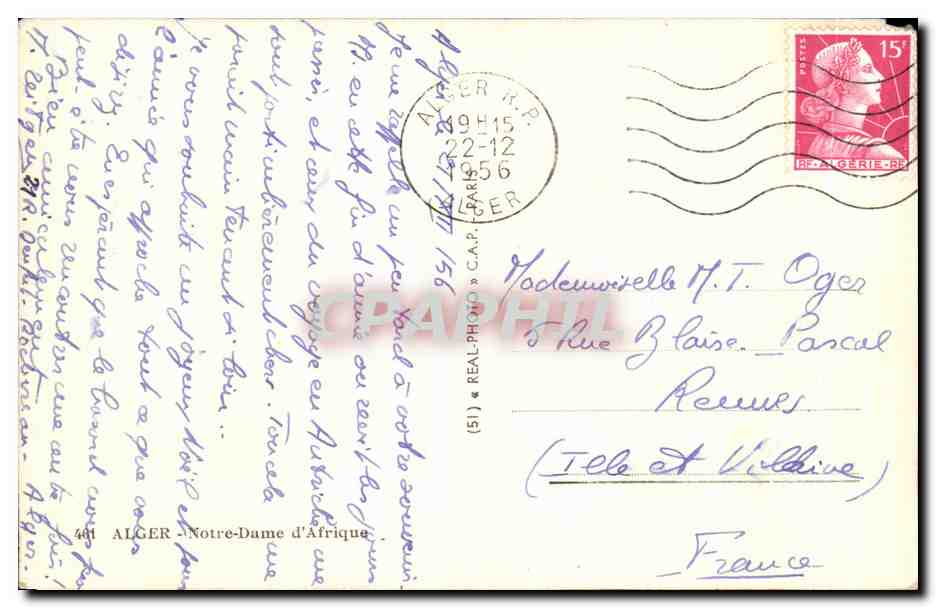 Notre-Dame d'Afrique — Alger — éditeur C.A.P. (51) — Verso