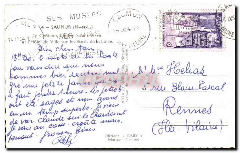 CPSM Saumur Le Chateau Eglise Saint Pierre et l'hotel de ville sur les bords de la Loire  — Rückseite