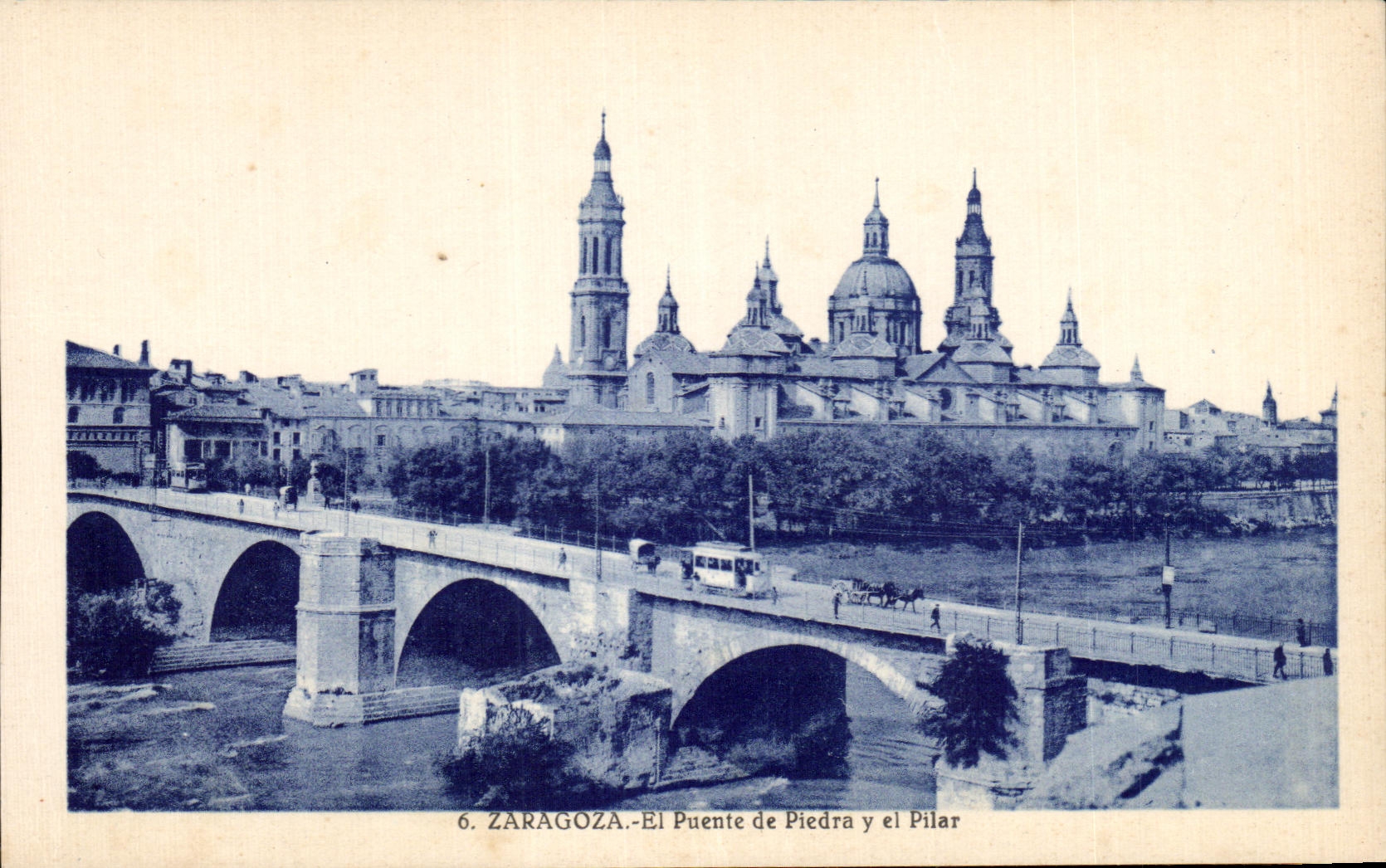 CPA Zaragoza el puente de piedra y el pilar